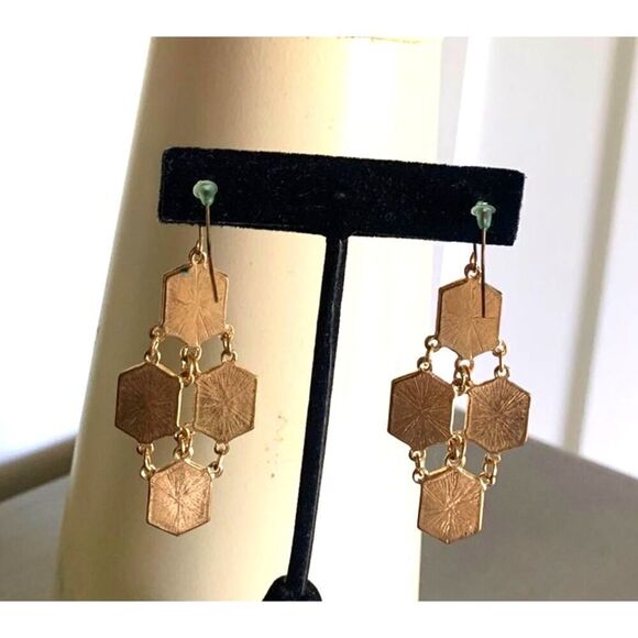 Vintage Orange Snakeskin Hexagon earrings, in Gold tone, Unmarked - Picture 3 of 3